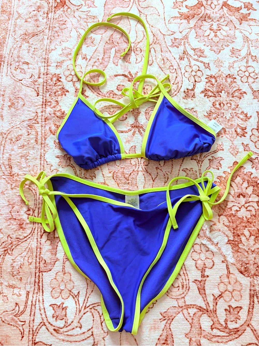 wild fable Blue and Lime Green Triangle Tie Bikini Set
